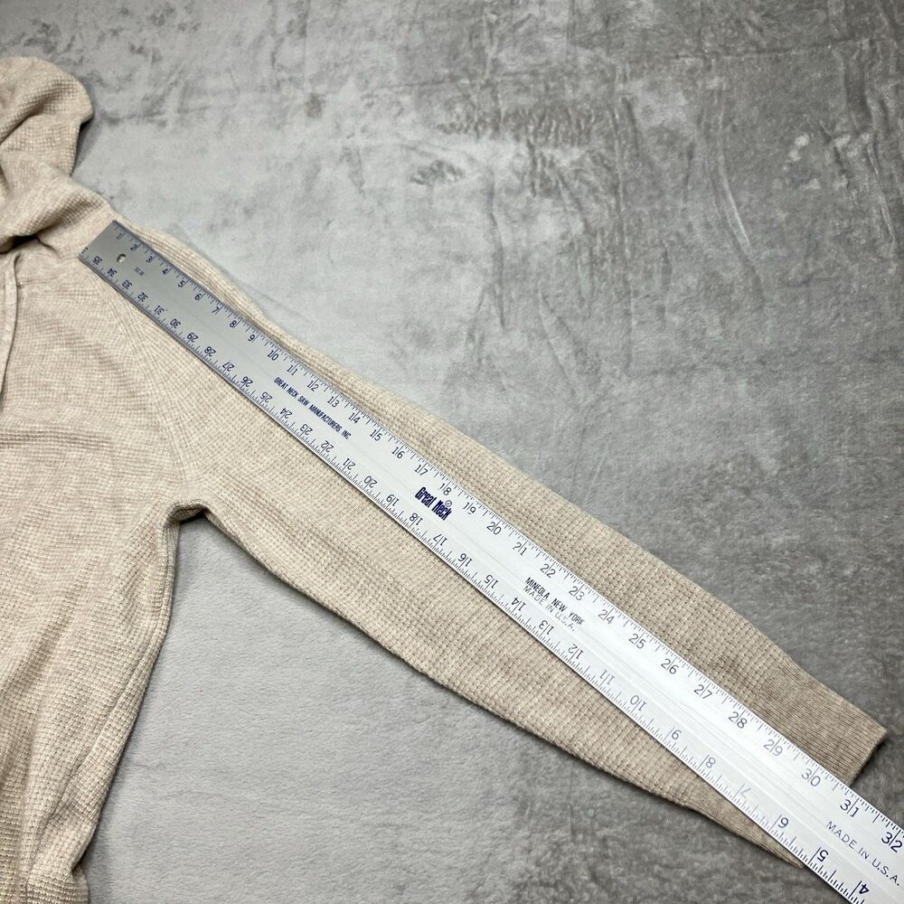 J Crew Hoodie Mens M Oatmeal 100% Cashmere Waffle Knit Pullover Sweater CB523 - Picture 10 of 11